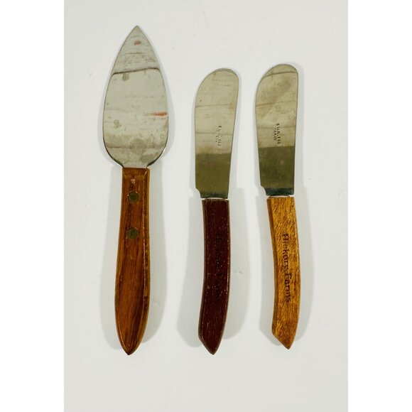 Hickory Farms Stainless Steel & Wood Cheese Spreaders Set Of 3 - Picture 1 of 9